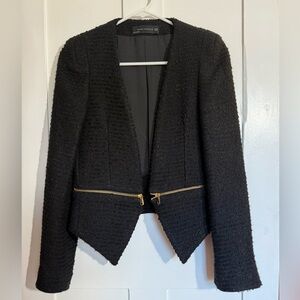 Zara Black Tweed Blazer Jacket XS